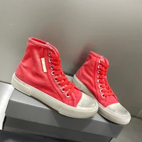 2022 good quality womens paris high top trainers in white red black paris high top trainers in destroyed cotton and white sole