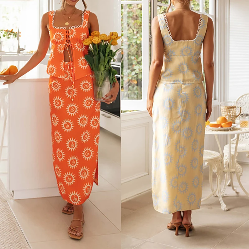 Женские комплекты для отдыха из 2 предметов кружевная майка с принтом и открытой