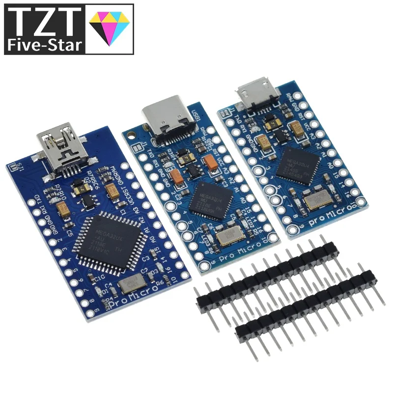 TZT Pro Micro ATmega32U4 5 в 16 МГц Замена ATmega328 для Arduino Mini с 2-рядным штырьковым разъемом Leonardo