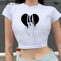 streetwear women fashion crop top y2k sexy punk vintage gothic white t shirt summer clothes casual crop tops o neck short sleeve
