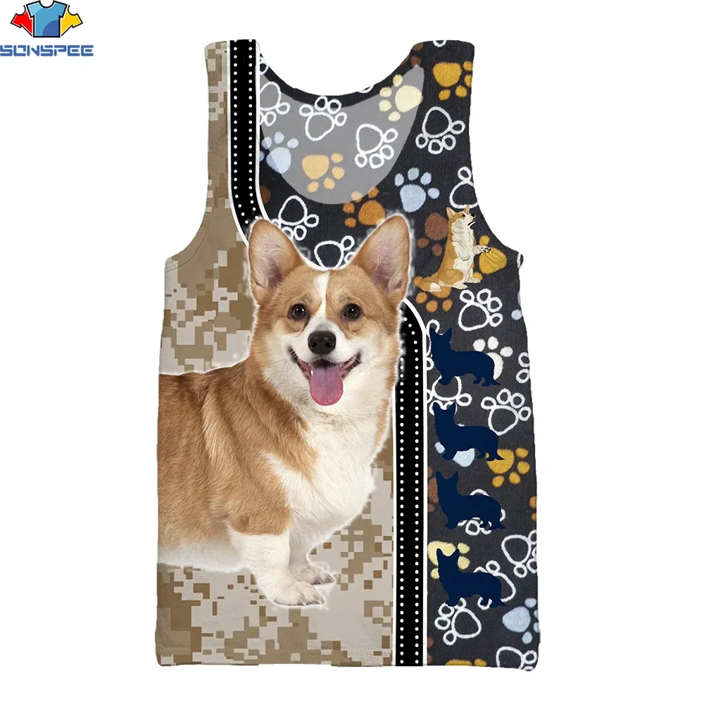 

Sonspee 3d Print New Hot Man's Vests Kawaii Cute Pet Corgi Dog Animal Sport Casual Splicing Loose Men's Clothing O-neck Tank Top