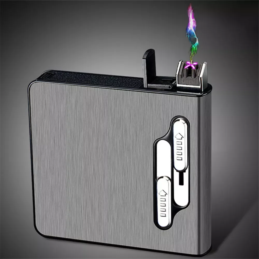 

NEW2023 Hold 20pcs Cigarettes Cases Large Capacity With Double Arc USB Lighter Rechargeable Waterproof Cigarette Box Smoking Acc