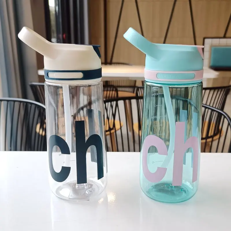 Cute Korean Water Bottle with Straw Handle BPA 450/550ml Large Capacity Plastic Coffee Milk Juice Portable Drinking Bottle