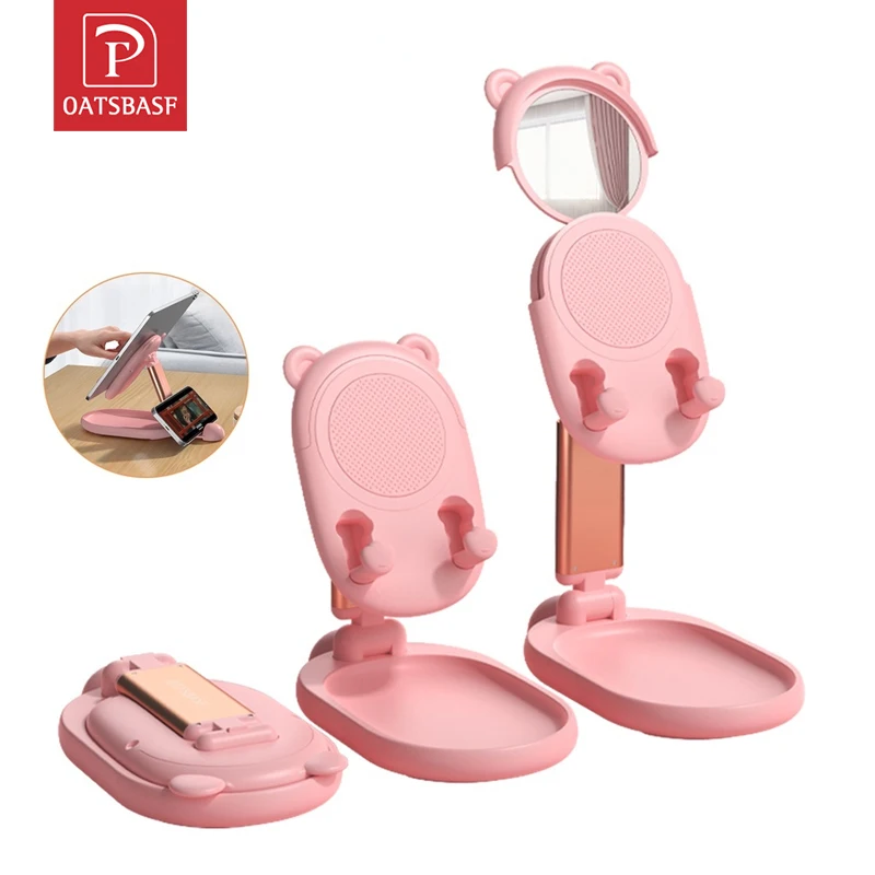 oatsbasf bunny bear phone stand holder for iphone xiaomi tablet ipad adjustable telescopic desktop mount foldable switch stand free global shipping