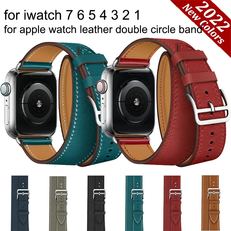 

Роскошный кожаный ремешок для Apple Watch Swiftfor Double Circle, для Iwatch 7 6 Se 5 42 44 мм, спортивный ремешок для Apple Watch 3 2 38 мм 40 41 45 мм