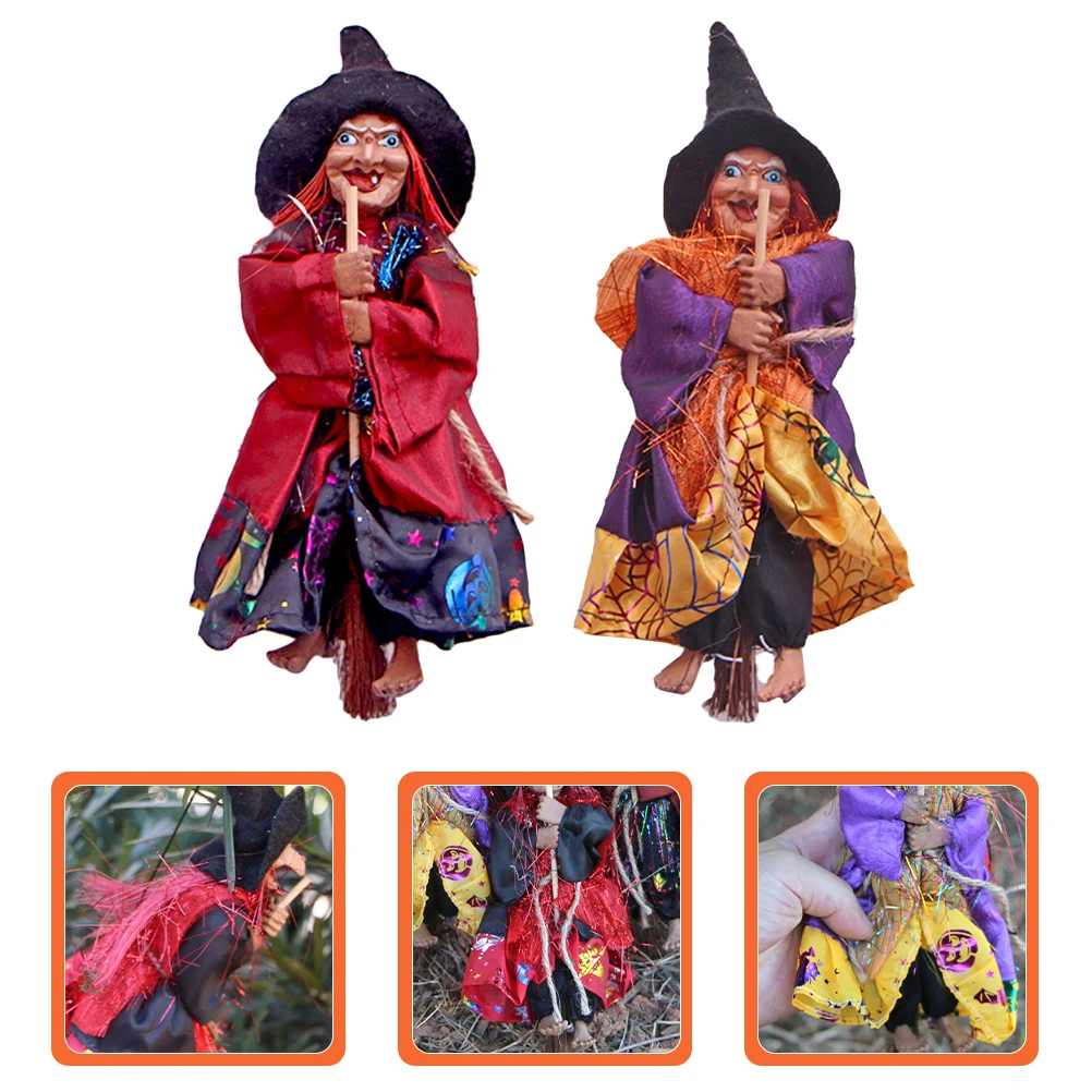 

2шт Хэллоуин ведьма подвесное украшение для вечерние подвесное украшение для дома с привидениями реквизит метла ведьма подвеска