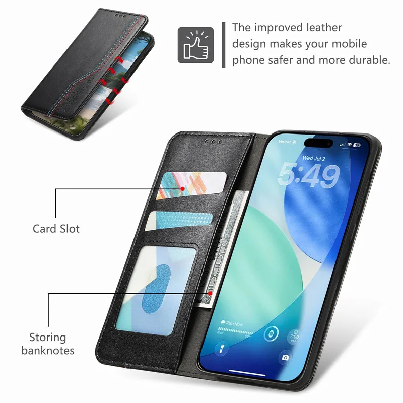 Фото Кожаный чехол-книжка Flip Suture Line для Sharp Aquos sense10, sense9, sense8, sense7 Plus, sense5G, sense6, 6S с отделением для карт и функцией кошелька №4
