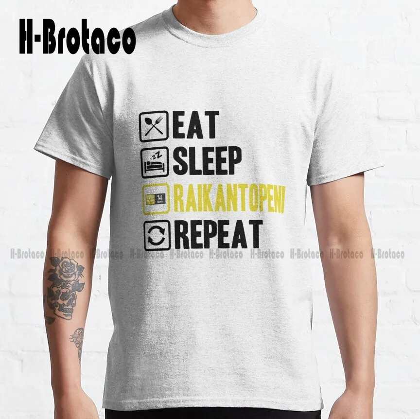 

Классическая футболка с надписью "Eat Sleep", райкантопень, Повтор 2, поцелуй меня снова, забавная уличная одежда, мультяшная футболка унисекс, ци...