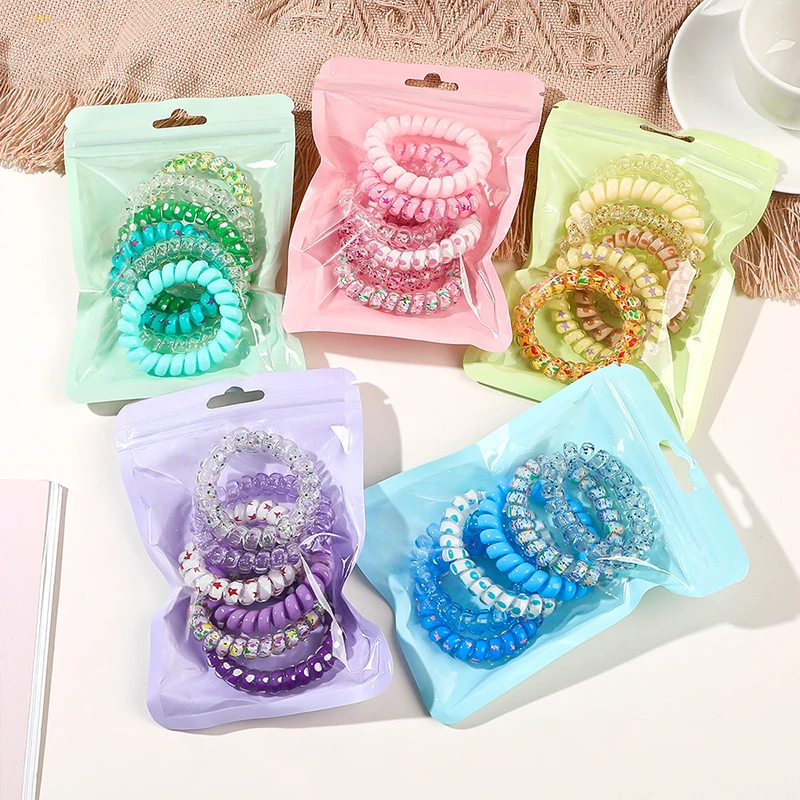 6Pcs/set Telephone Wire Hair Ties Women Girls Solid Color Elastic Hair Bands Spiral Coil Rubber Bands Ponytails Hair Accessories