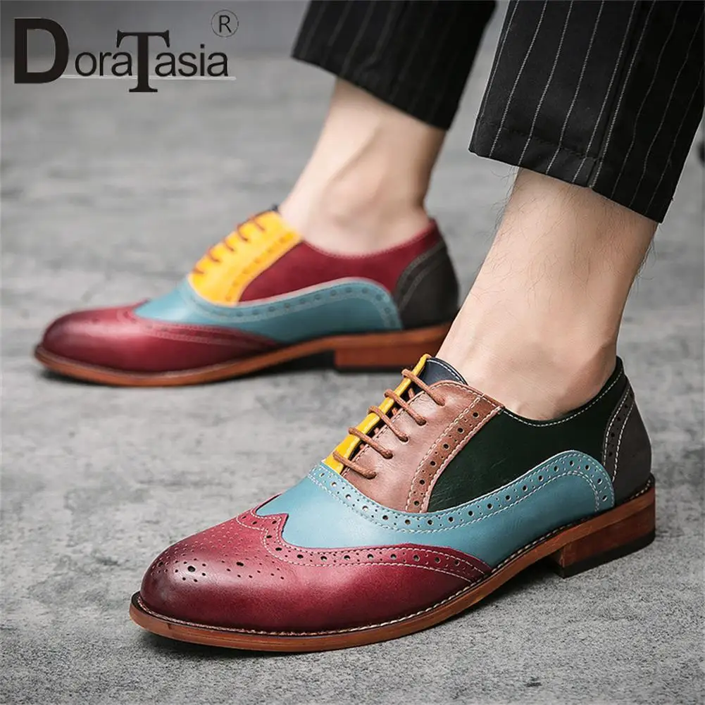 

New men's Formal Dress Shoes Fashion Mixed Colors Patchwork Lace-up Chunky Heels Shoes Casual Business Office Wedding Shoe Male