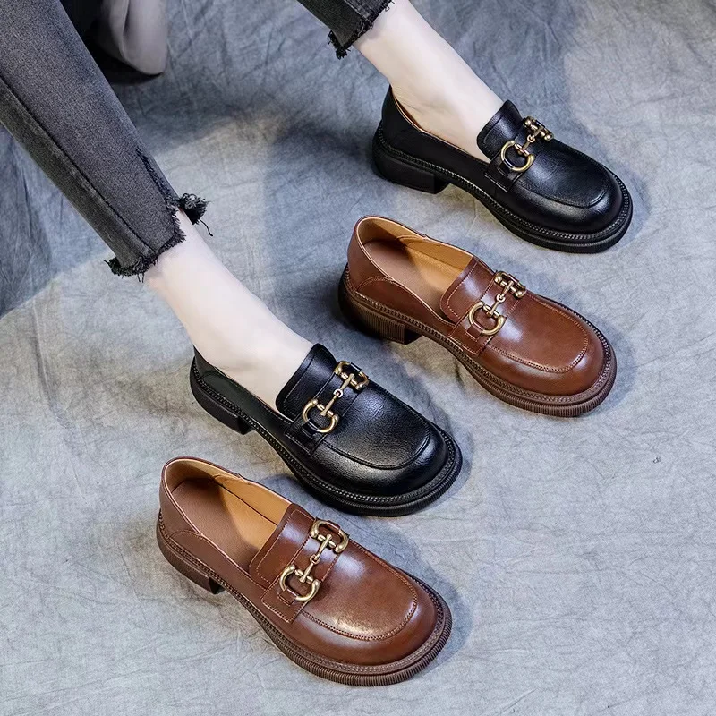 

New Slip-on shoe Spring and Autumn Genuine Leather Handmade British Fashion Casual Shoes Shallow Mouth Soft Sole Breathable