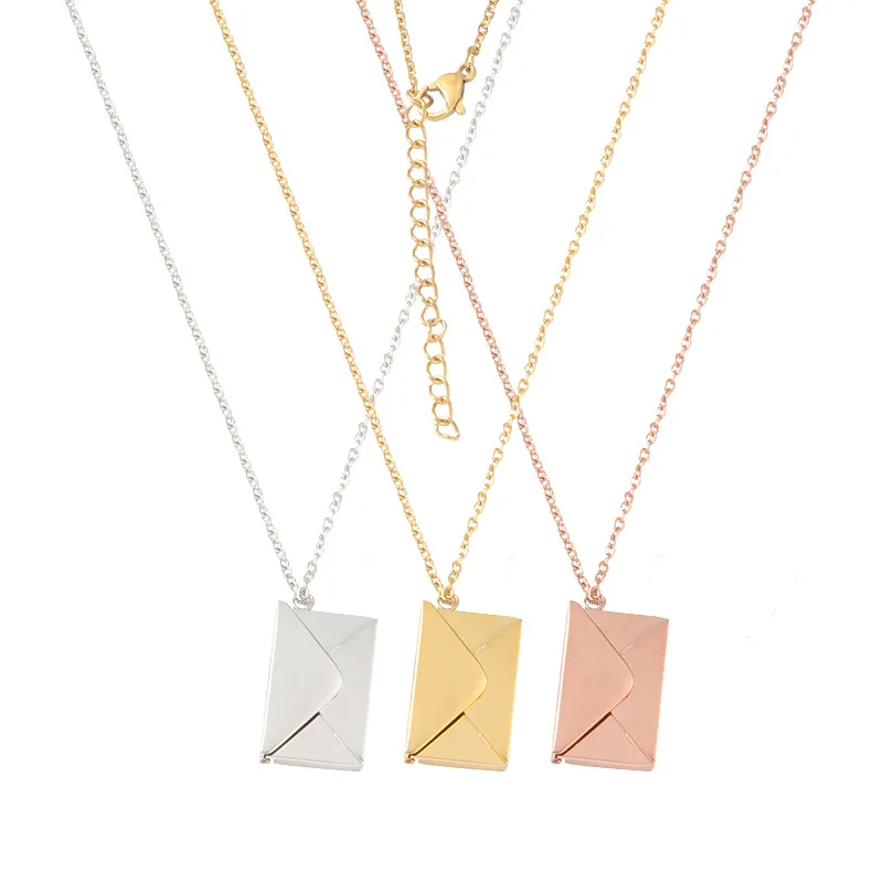Stainless Steel Envelope Necklace Blank To Record Rose Gold/Gold/Silver Color Metal Envelope Choker For Women Mirror Polished