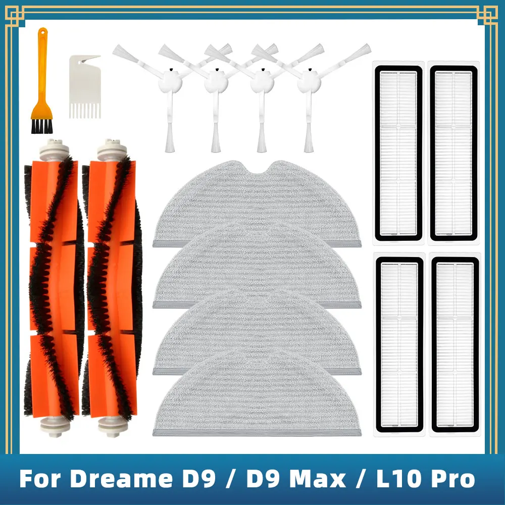 

For Dreame D9 / D9 Max / D9 Mistral / L10 Pro Spare Parts Main Side Brush Hepa Filter Mop Rag Brush Cover Water Tank Dust Box