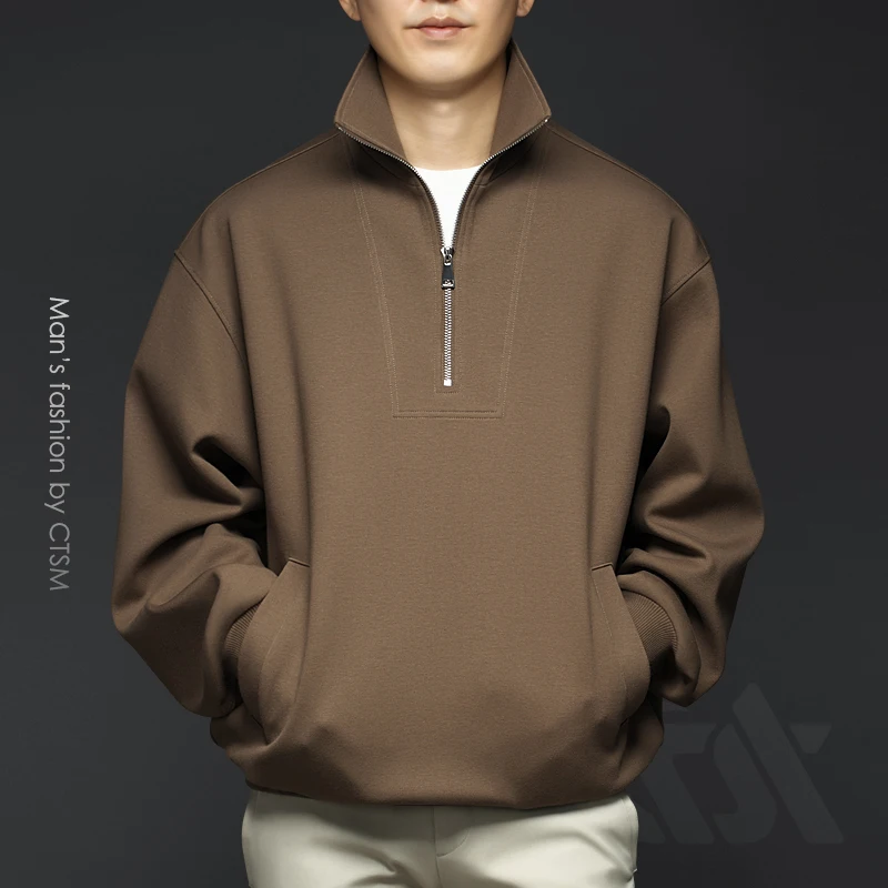 

Мужская Весенняя толстовка с воротником-стойкой, Повседневная Свободная куртка, трендовая Мужская весенняя одежда на молнии, Новинка