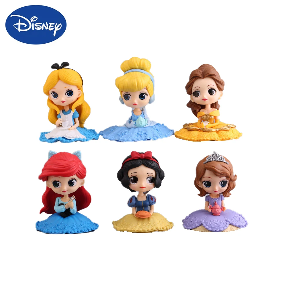 

Disney Princess Alice Snow White Ariel Sophia Cinderella Belle Action Figure Q Version Collectible Model Kawai Cake Decoration