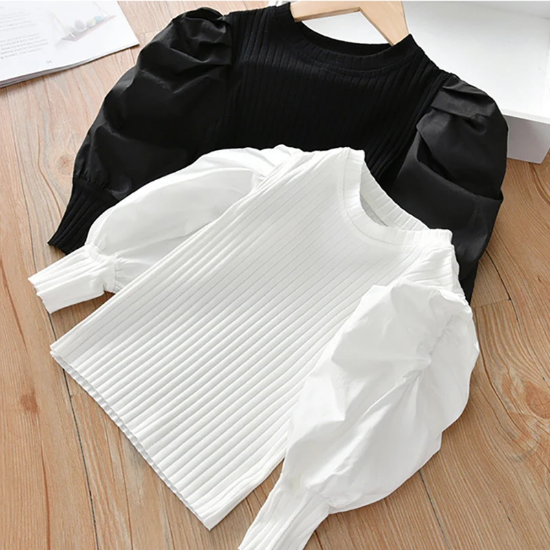 

Toddler Baby Girls White Puff sleeves Blouse Shirts Princess For Kids Korean Sweet Pullover Tops Children Basic Shirts New 2022