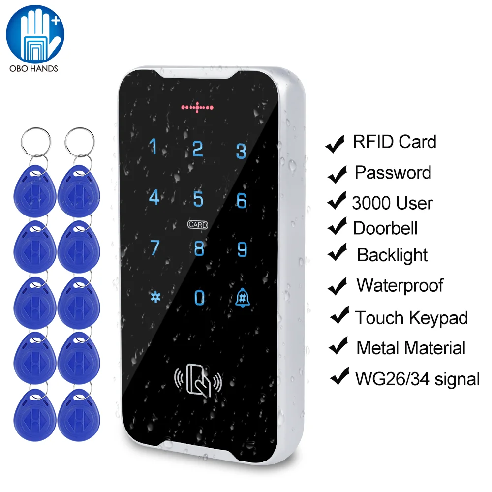 

RFID Outdoor Access Control Keypad Touch Panel Metal Wiegand Door Opener Controller System 125KHz Card Reader Fob Key PIN Unlock