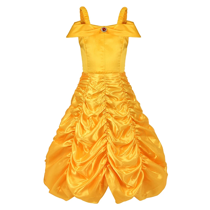 

Princess Dress for Girls Summer Spring Dresses Fancy Children Cosplay Costume Princess Belle Birthday Party Dress Gold