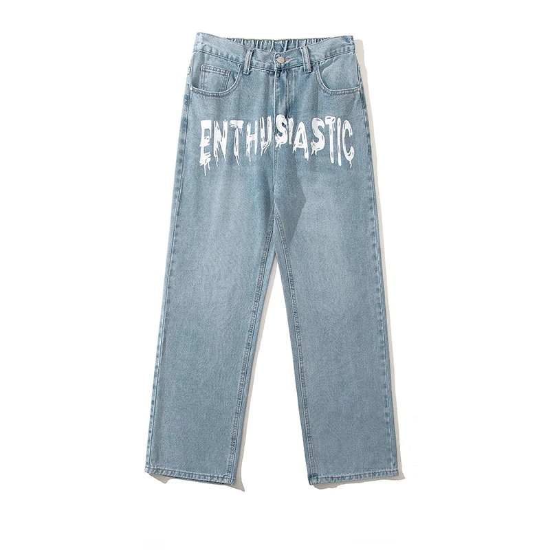 Y2K Retro Letter Embroidery Ripped Jeans Men's Hip Hop Straight Washed Oversized Casual Loose Couple Jeans Trousers Streetwear