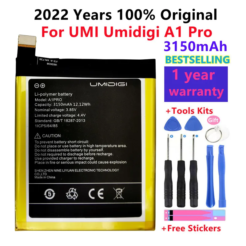 

2022 Years 100% Original High Quality 3150mAh Replacement Battery For UMI Umidigi A1 Pro A1Pro Cell Phone Batteries Bateria