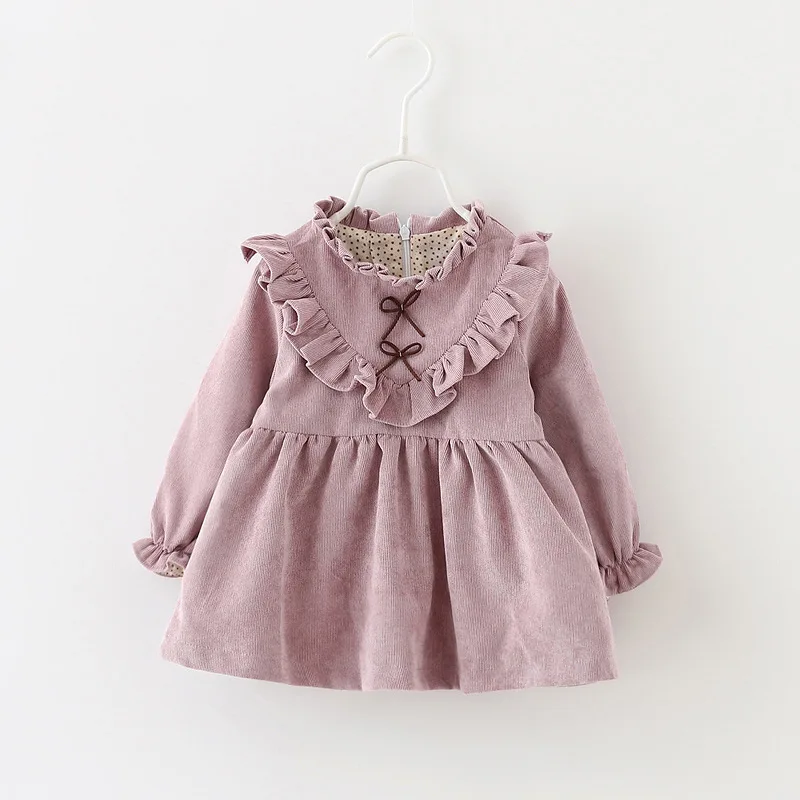 

Spring fall Newborn Baby Girls Clothes Fungus Edge Bow Dress for toddler Girls Baby Clothing 1st Birthday Princess Dresses Dress