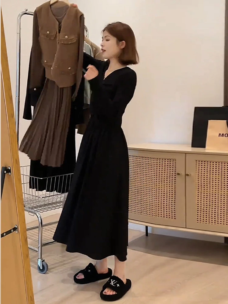French Sle Temperament Retro Fancy Long Sleeves Dress Women's Spring & Fall 2025 New Arrival Western Skirt Waist...