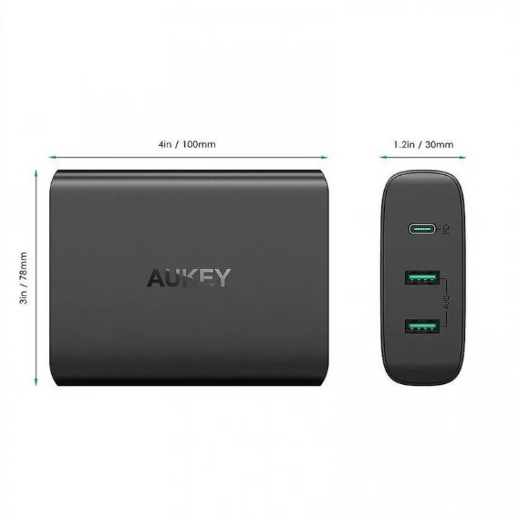 Сетевое зарядное устройство Aukey 2 USB/USB-C PD цвет Черный (PA-Y12) | Компьютеры и офис