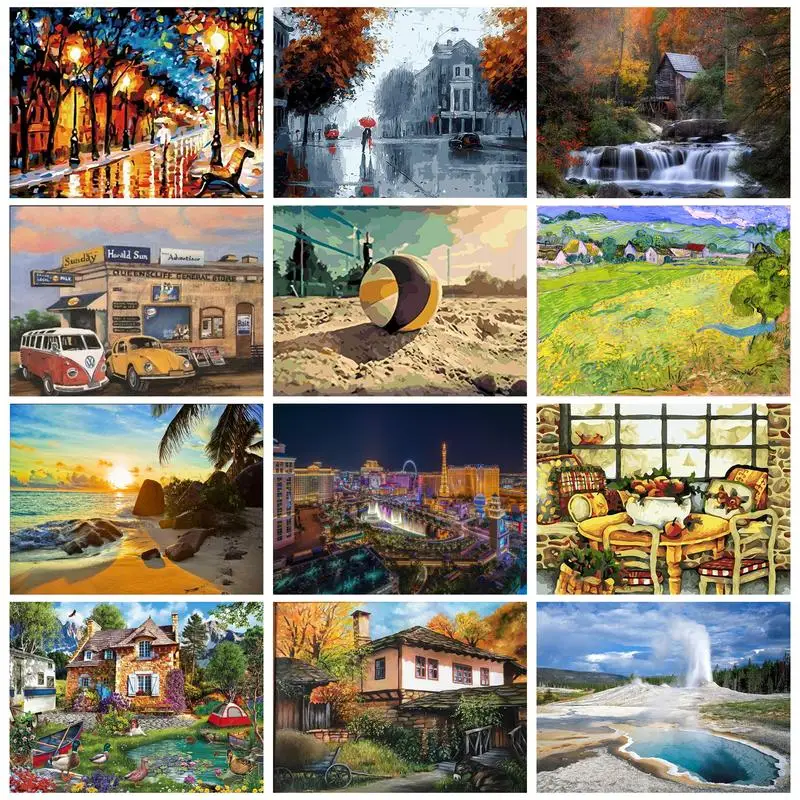 

Chenistory Paint By Number Canvas Painting Kits Landscape DIY Unframe Handpainted Gift Pictures By Numbers For Home Decoration