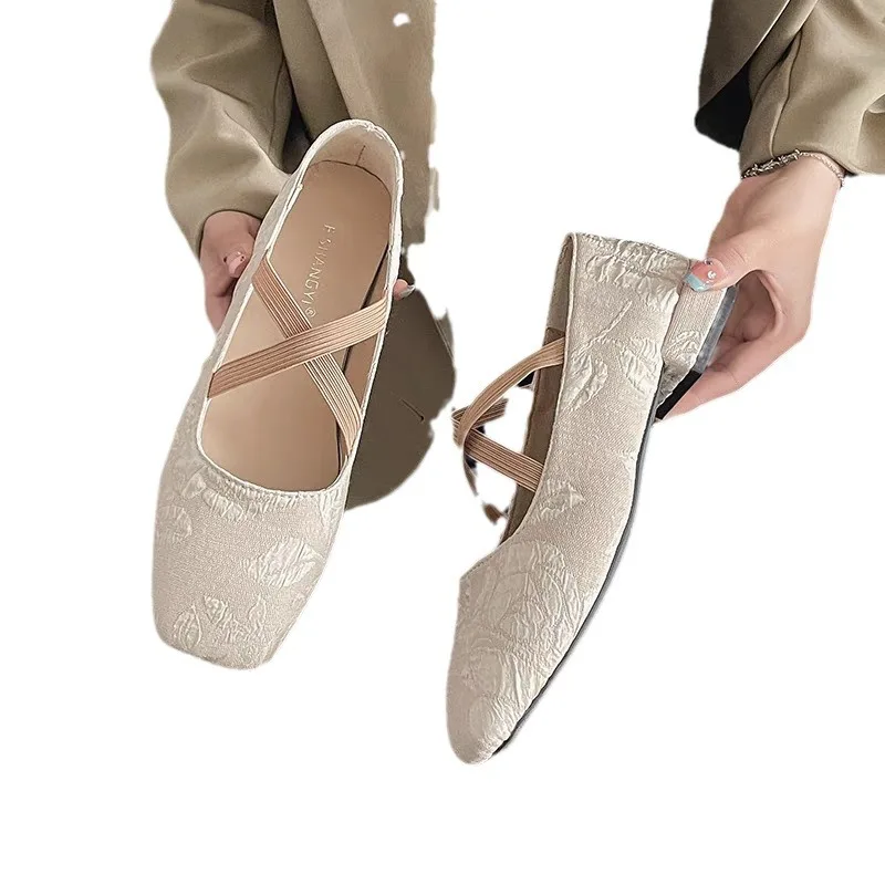 Балетки женские атласные Туфли Мэри Джейн на плоской подошве с принтом в ретро