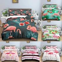 3d pink bedding set flamingo printed duvet cover 220x240 king size quilt cover with pillowcase soft bedspreads for double bed