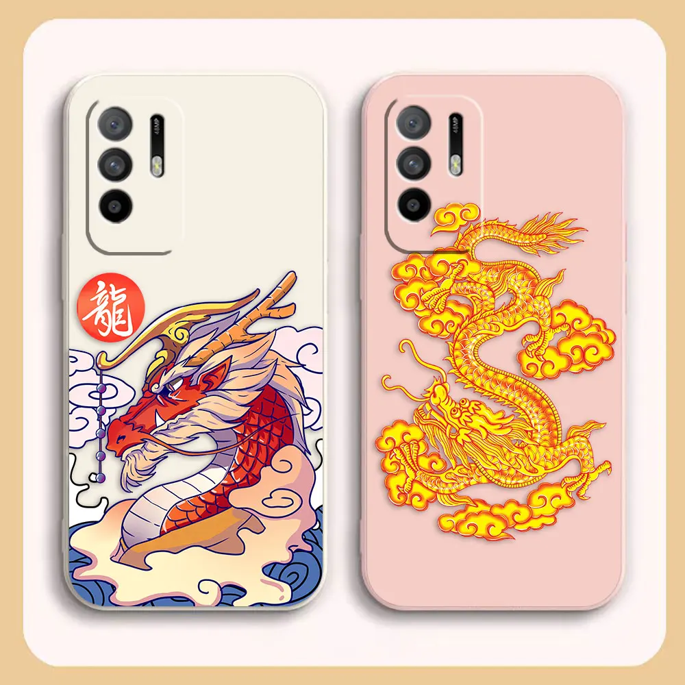 

Case For OPPO A54 A55 A57 A91 A93 A92S A93S A94 A95 A96 4G 5G A15 Colour Simple Liquid Silicone Case Dragon Tattoo