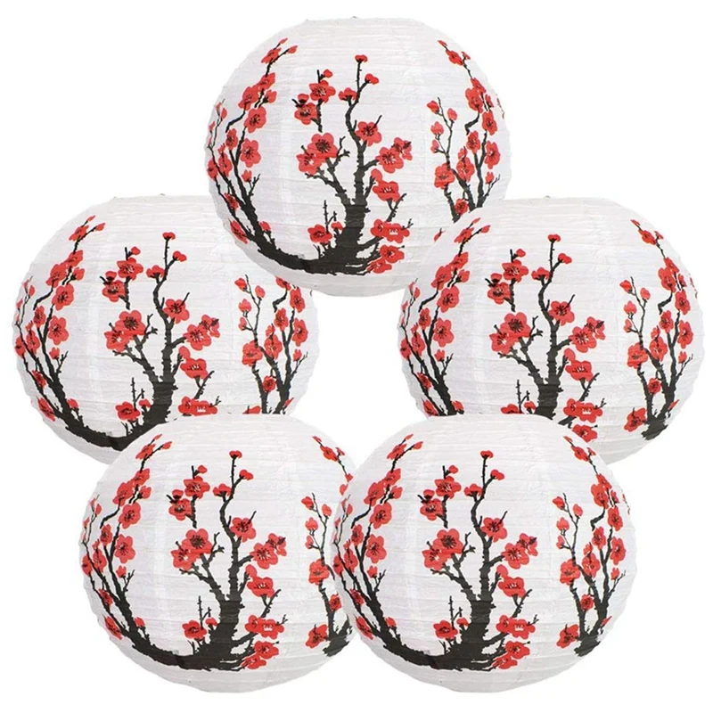 

12-дюймовые японские/Китайские бумажные фонари с цветком вишни (набор из 5 шт., красная Сакура)