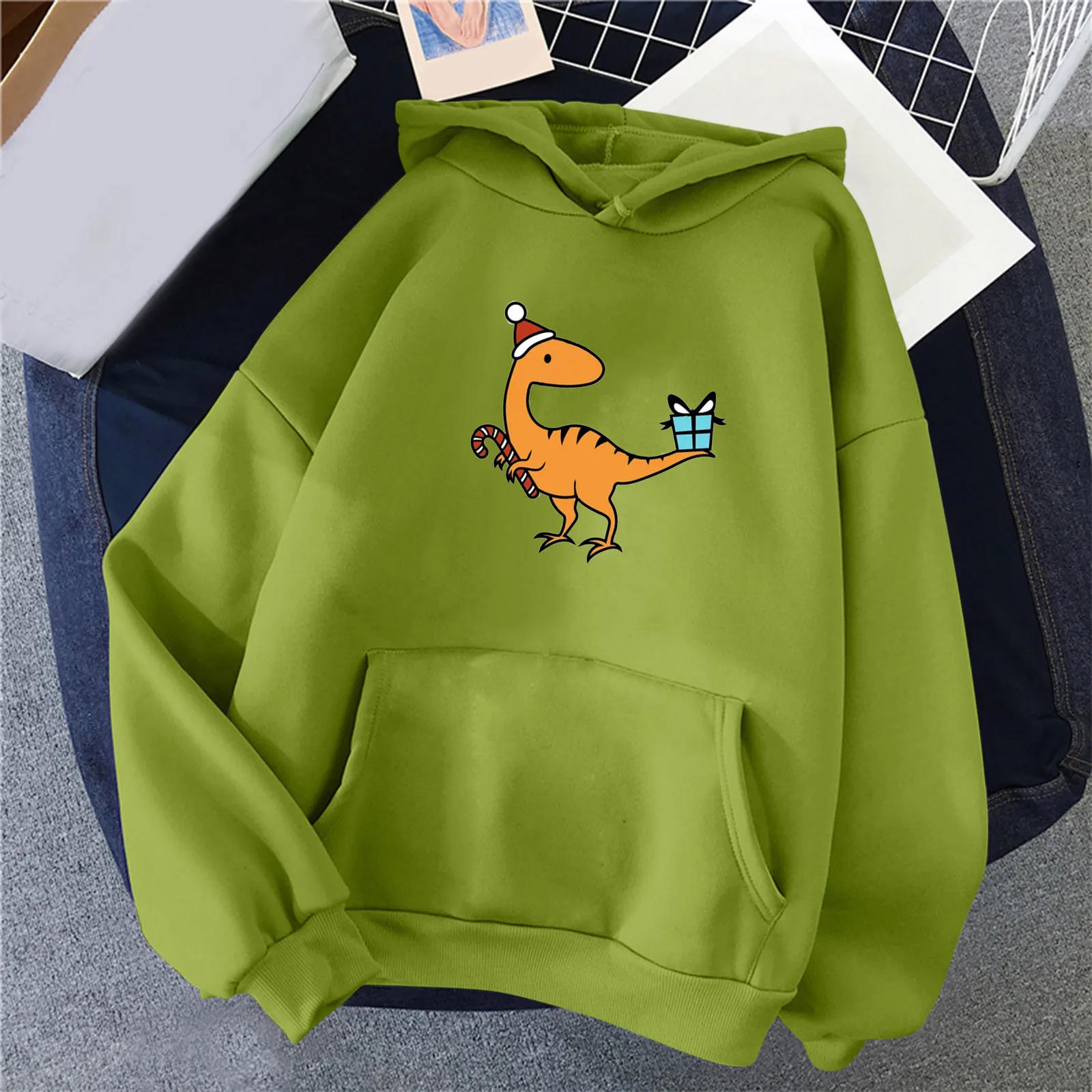 

Women Autumn And Winter Casual Solid Color Christmas Dinosaur Print Hoodie Womens Light Weight Sweatshirts
