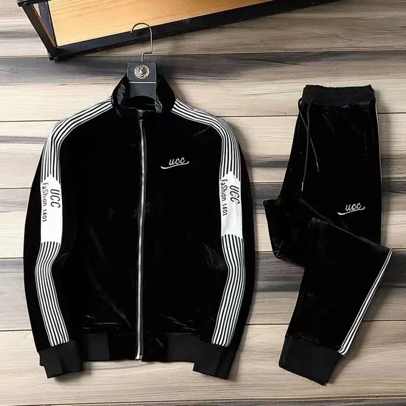 

European gold velvet casual sports suit men's 2022 new autumn and winter fashion two-piece suit