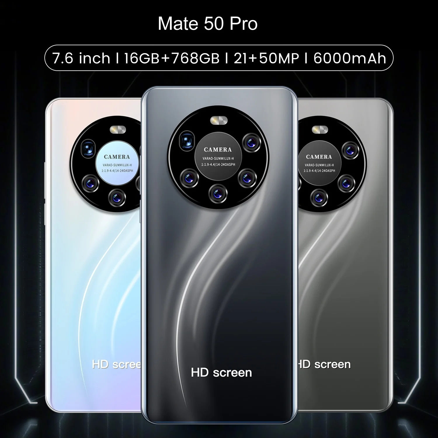 Smartphone Rugum Mate 50 Pro Global Version 16Gb Ram 768Gb Rom Dual SIM Unlocked Smart Phone Android Deca Core 5G Mobile Phones