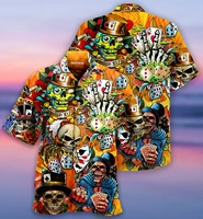 hot sale new mens skull print shirts hawaii funny seaside vacation shirt for men oversized street short sleeved mens clothing