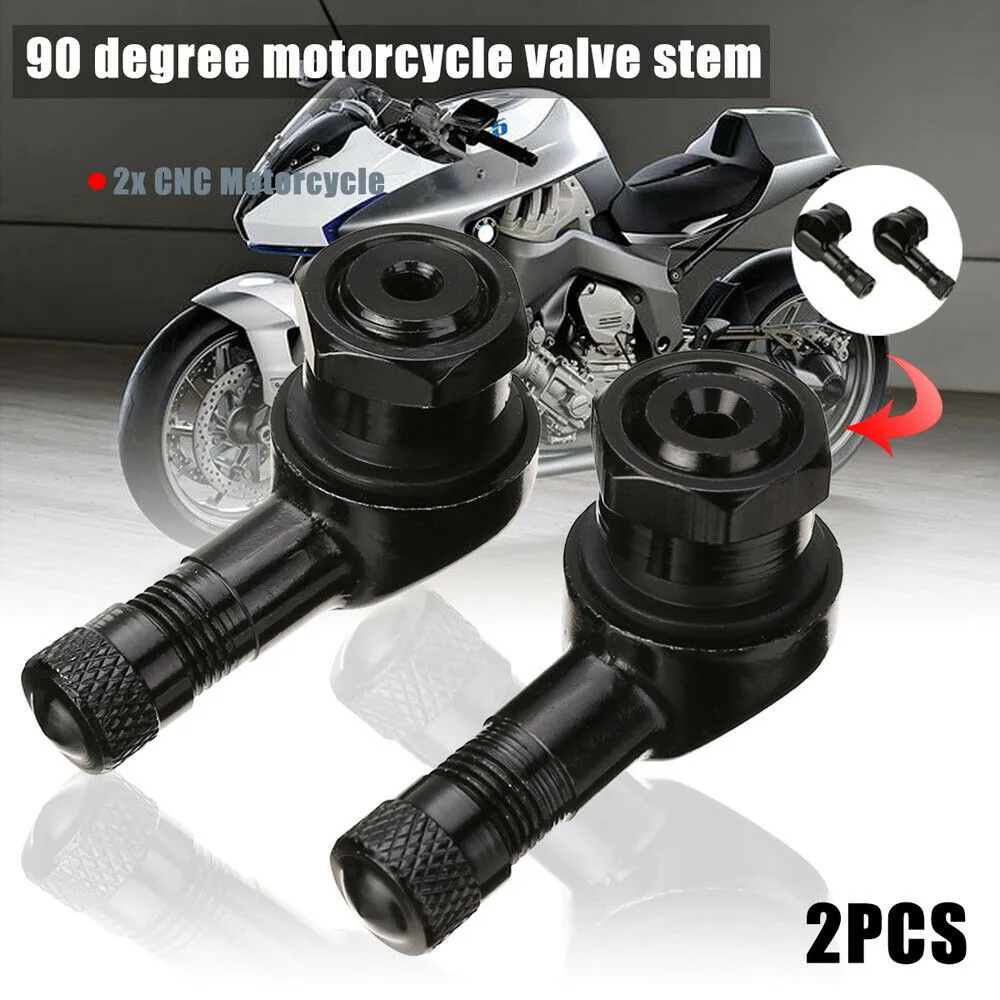 

2pcs Aluminum 90 Degree Angle Motorcycle Wheel Tire Stem Tubeless Valve Caps Black High-density Rubber Motorcycle Tire Valve Ste