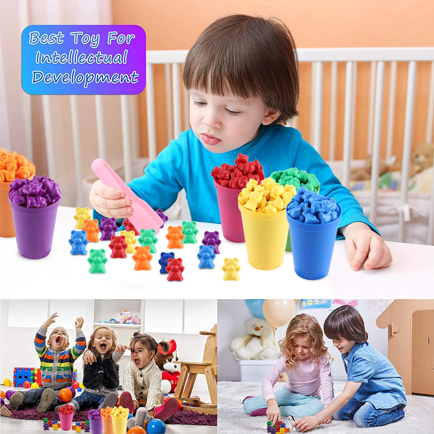

70pcs/set Montessori Toys Box Rainbow Stack Cups Counting Bears Color Weights Sensory Toys Children Baby Teaching Matching Game