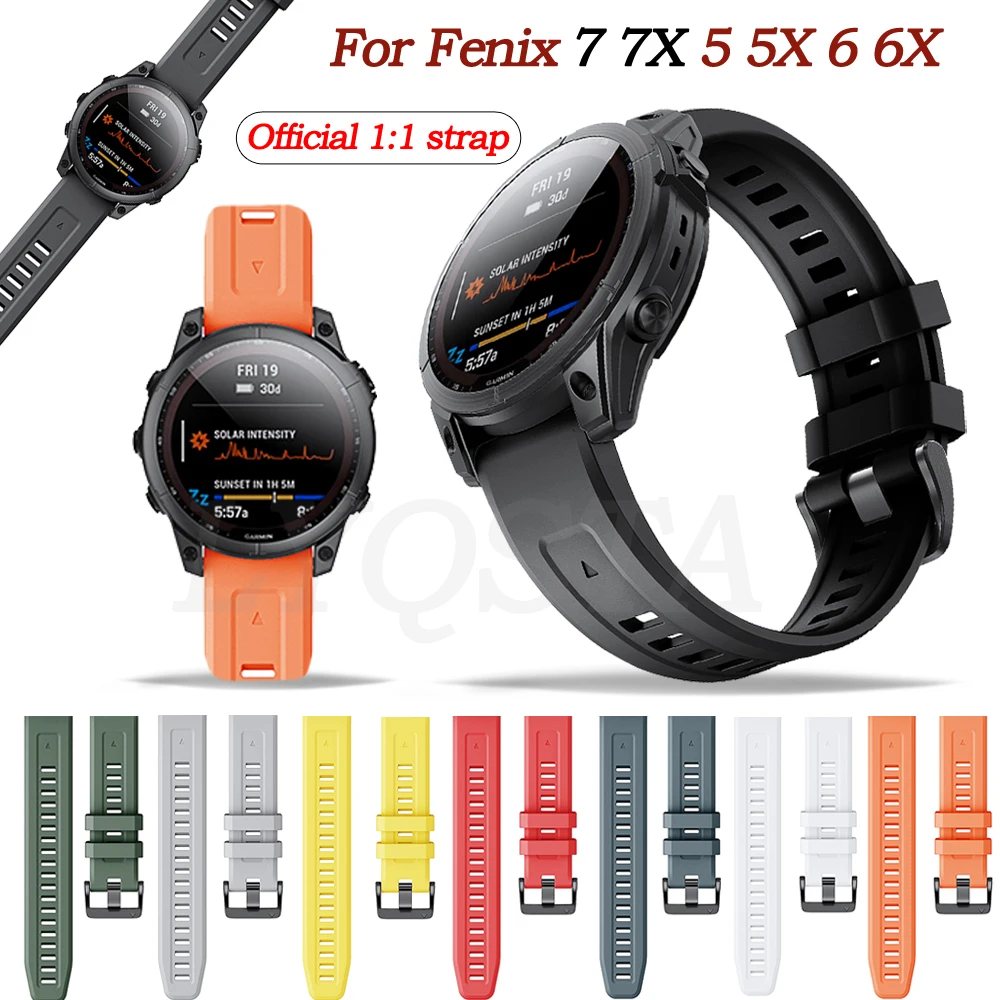 

Official Silicone 26mm 22mm Quick Release Watchband Strap For Garmin Fenix 7 7X 6 6X Pro 5X 5 Plus 3HR Watch Easyfit Wrist Band