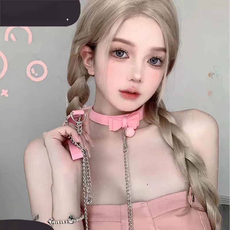 Bow Choker Collar Women Neckband Necklace Chain Sexy with Bell SM