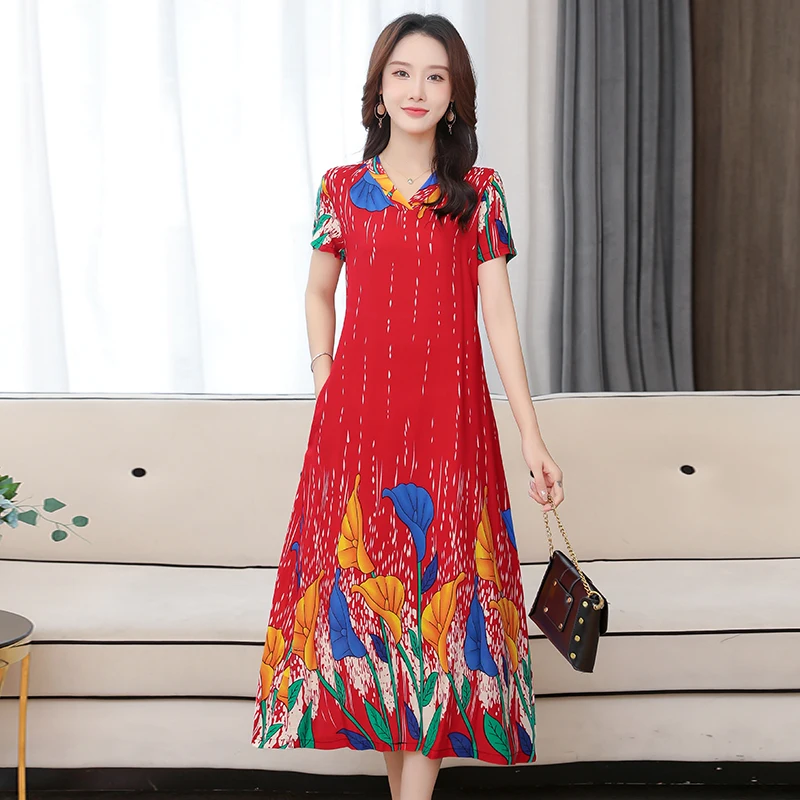 

Dress Women cotton Floral Print Dress Vintage Beach Dress 2022 Women Floral Print Short Sleeve Dresses