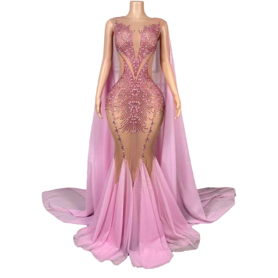 Элегантное платье без рукавов со стразами для женщин сетчатое длинное нарядное с