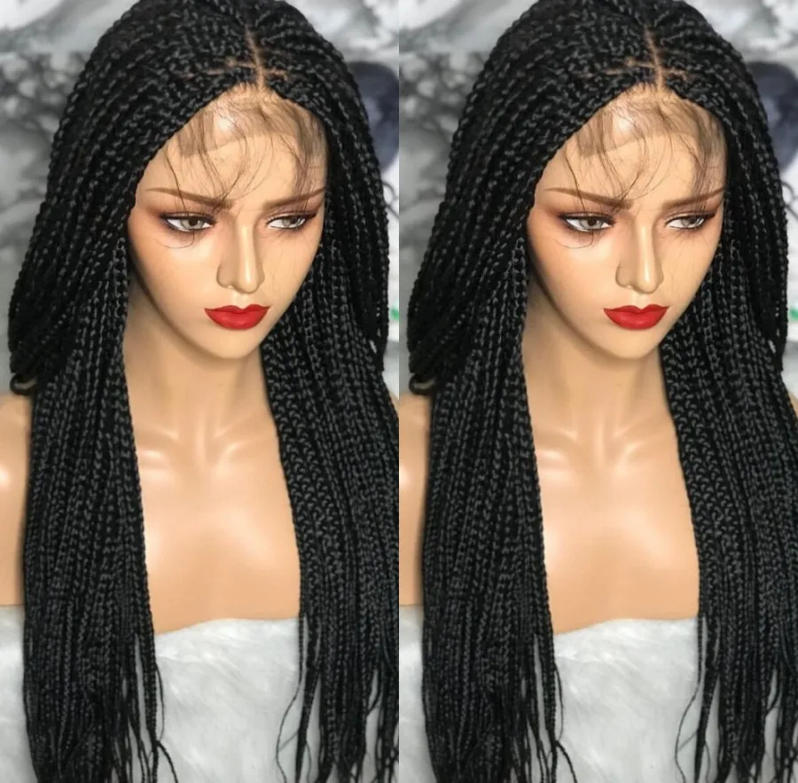 Soft Preplucked Box Braided Lace Front Wig with Baby Hair Synthetic box braided Wig for Black Women Long Cornrow Braids Lace Wig