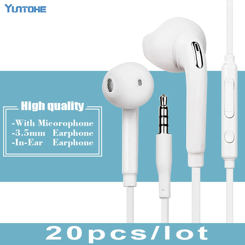 

20Pcs/lot Earphone High Quality In-ear Stereo Earbuds Earpiece with Mic for Samsung Galaxy S5 S4 S6 S7 Edge Note 3 4