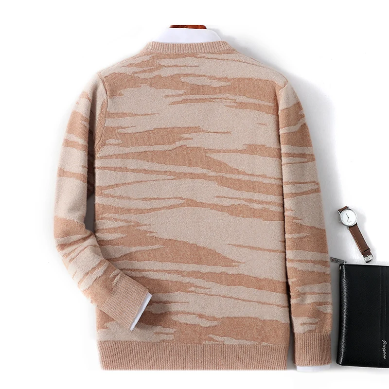 Мужской пуловер из 100% мериносовой шерсти на осень и зиму свободный контрастный