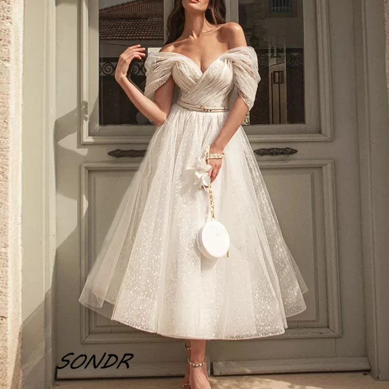 

plus 2022 White Evening Chiffon Dresses V Neck Sexy Off Shoulder Elegant Wedding Dress