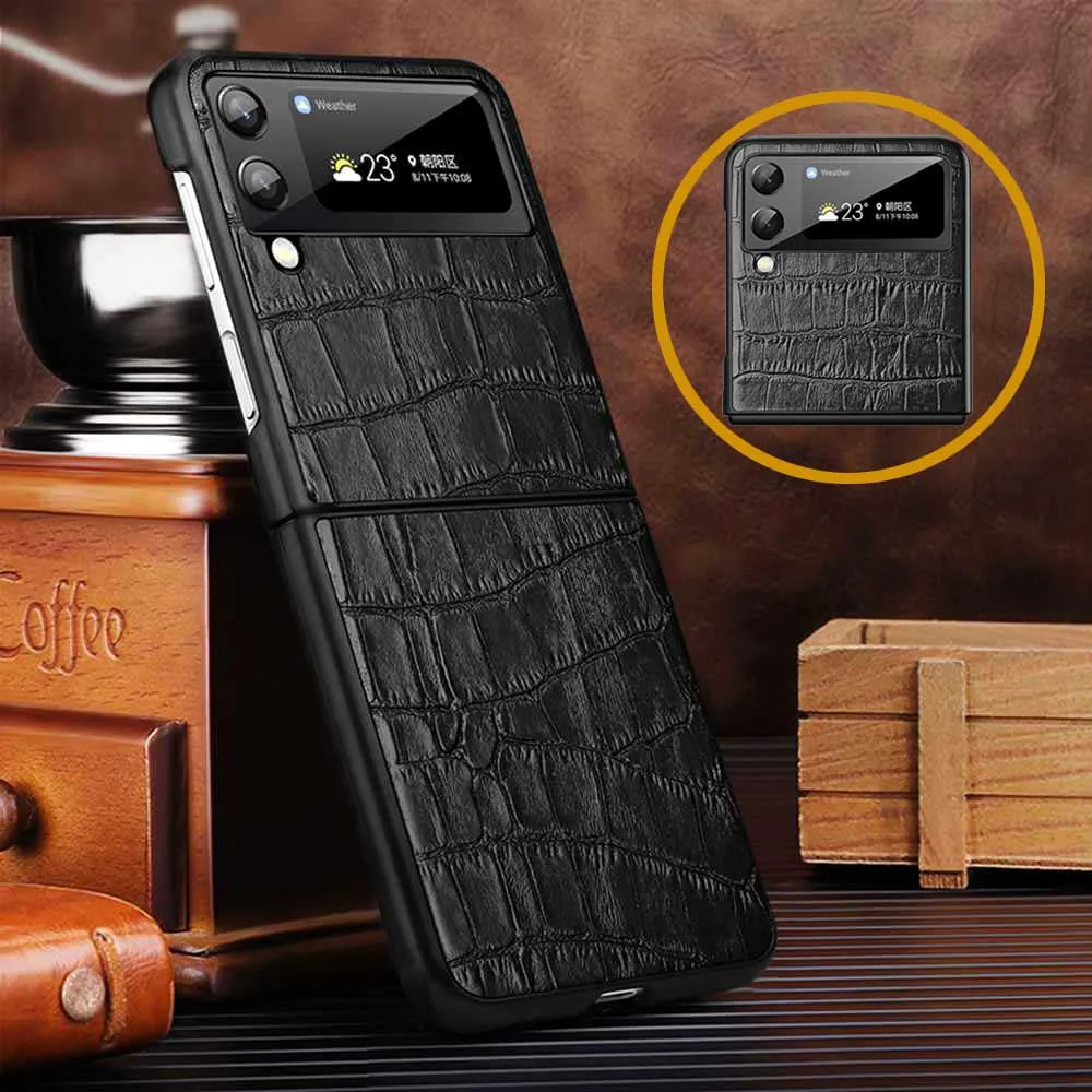 

Genuine Leather Case For Samsung Galaxy Z Flip3 Case Folding Cover For Samsung ZFlip 3 5G Case Fundas Luxury Shell