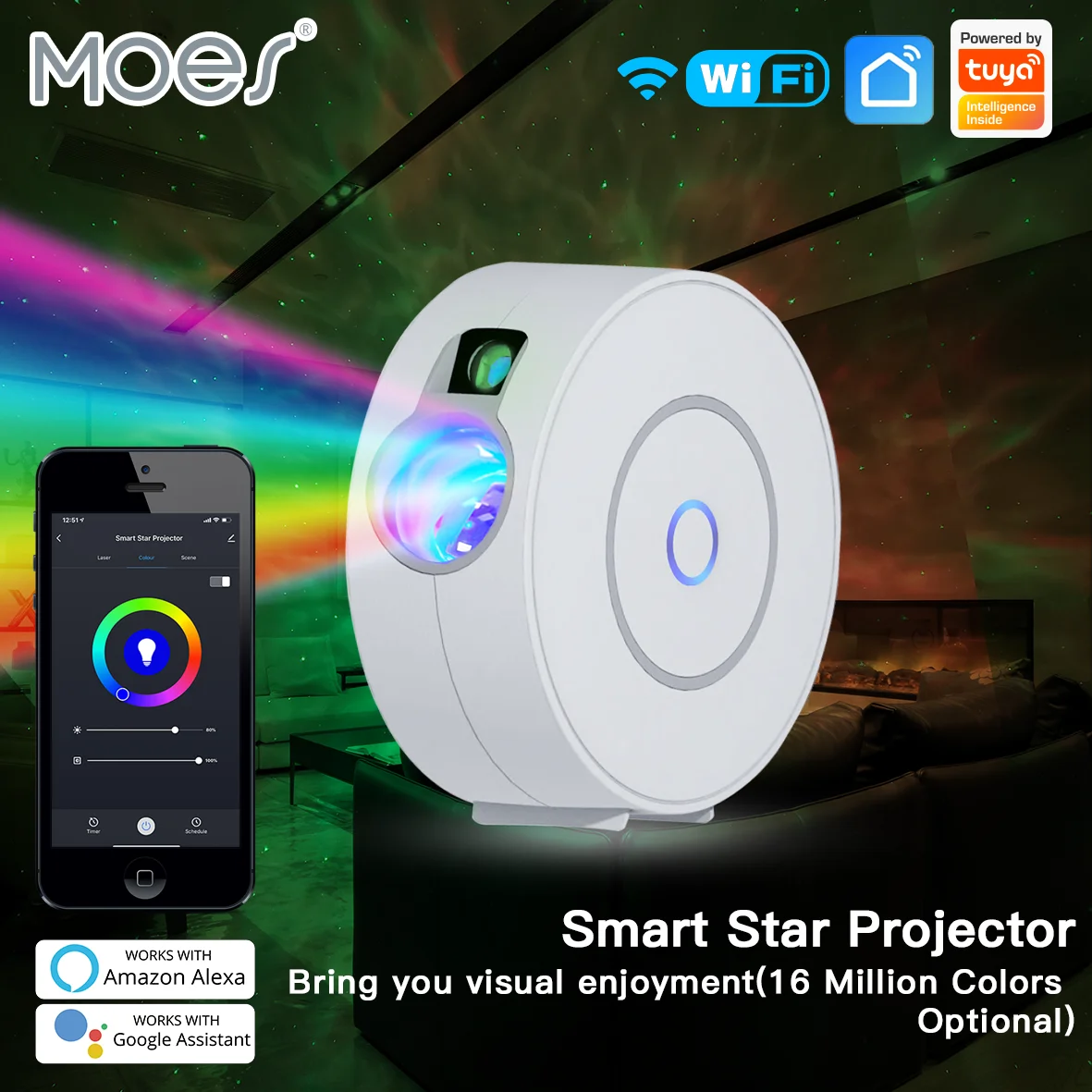 Smart Star Projector Galaxy Cloud/Moving Ocean Wave Star Sky WiFi Night Light Projector Alexa Google Home Tuya Smart Compatible