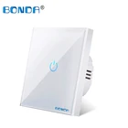 Сенсорный переключатель BONDA, стандарт ЕС, 220 В, водонепроницаемый, устойчивый к царапинам, Хрустальная панель, 1 канал, 123, сенсорный переключатель света