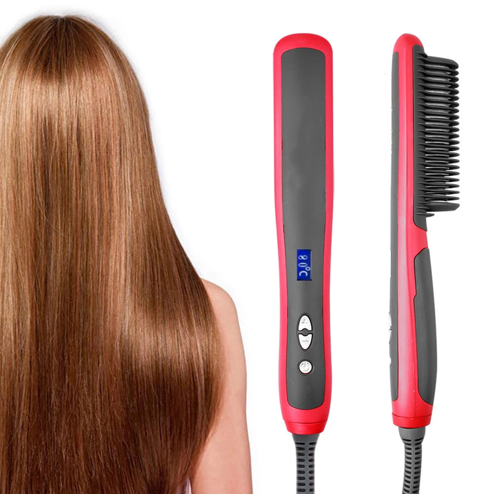 

PRITECH LCD Straighten Hair Combs Hot Comb Straightening Iron Styling Heating Straightener Electric Dryer Brush Straight Styler